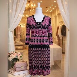 Karl Lagerfeld Elegant Pink and Black Patterned Dress